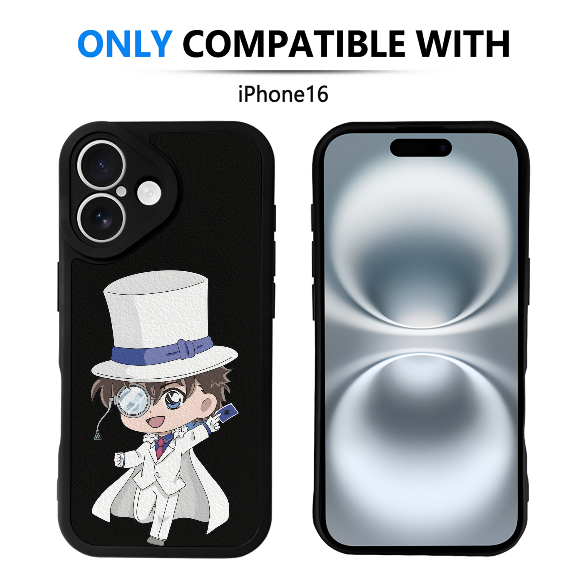 （画像用） 名探偵コナン くろば かいと Detective Conan Kuroba Kaito 【iPhone 16シリーズ対応】シリコンスマホケース（レザー調） 材質：シリコン